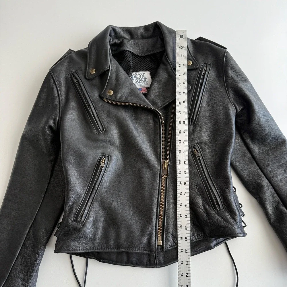 Fox Creek EUC Made‎ in USA Classic Black Motorcycle Jacket II Biker Moto men 44